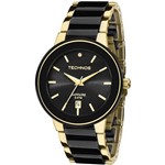 Relógio Feminino Technos Ceramic Elegance 2115KRS/4P Pulseira Dourado/Preto