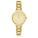 Relogio Feminino Vox Analogico Caixa Metal Dourado Pulseira em Aco Dourado Fundo Dourado Metalizado com Detalhes Zirconias Cravejadas