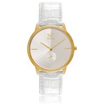 Ficha técnica e caractérísticas do produto Relogio Feminino Vox Analogico Casual Phoenix Caixa Metal Dourado Pulseira Couro Branco