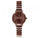 Relogio Feminino Vox Kansas Caixa Metal Chocolate Pulseira em Aco Chocolate Fundo Chocolate com Detalhes em Relevo em Chocolate e Zirconias Cravejadas