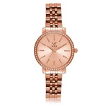 Relogio Feminino VOX San Anonio Caixa Metal Dourado e Zirconias Cravejadas Pulseira em Aco Rose Fundo Rose Metalizdo com Detalhes Zirconias Cravejadas