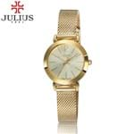 Ficha técnica e caractérísticas do produto Relógio Fino Feminino Pulseira em Aço Malha - Original Marca Julius Q... (Dourado)