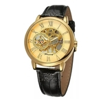 Relógio Forsining A Corda, Feminino, Mecânico,fundo dourado,pulseira couro preto,modelo H099M