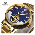 Relogio,forsining, Automatico E A Corda,feminino,modelo H044M,pulseira dourada, mostrador azul.