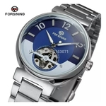 Relogio,forsining, Automatico E A Corda,feminino,modelo H044M,pulseira prata, mostrador azul.