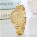 Relógio Geneva Dourado Luxo Feminino Aço Gold