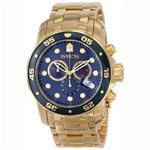 Ficha técnica e caractérísticas do produto Relógio Invicta 0073 Men`S Pro Diver Gold Tone Stainless Steel Blue Dial Chronograph Watch