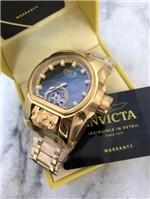 Ficha técnica e caractérísticas do produto Relógio Invicta Magnum Dourado Azul Maleta Colecionador Automático