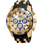 Relógio Invicta Pro Diver 22308 - Ouro 18k, Resistência à Água Áté 100 Metros, Pulseira Preta