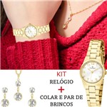 Ficha técnica e caractérísticas do produto Relógio Kit Feminino Champion Dourado Pequeno Colar e Par de Brincos CH26846W