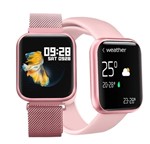 Relógio Smartwatch Rosa Lançament Feminino 2 Pulseiras Oximetro