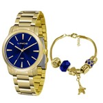 Ficha técnica e caractérísticas do produto Relógio LINCE LRG4506L KU52 Dourado Fundo Azul + Pulseira com Berloques