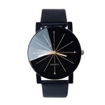 Relogio Luxo Fashion Prisma Diamante Pulseira de Couro Elegante Preto