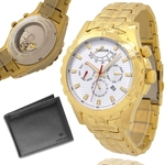 Ficha técnica e caractérísticas do produto Relógio Magnum Automático Masculino Dourado Ouro 2 anos de garantia MA33988H + carteira Lebrave