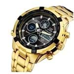 Relógio Masculino Aço Inox Data Automática Amuda* Am2002'' (Preto/Dourado)