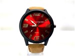 Relógio Masculino Analogico Vermelho Pulseira Bege - Mundial Premium