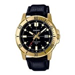 Ficha técnica e caractérísticas do produto Relogio Masculino Casio Dourado com Pulseira de Couro Data