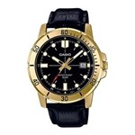 Ficha técnica e caractérísticas do produto Relogio Masculino Casio Dourado com Pulseira de Couro Data