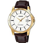 Ficha técnica e caractérísticas do produto Relógio Masculino Casio Mtp-V004gl-7Au - Dourado/Couro Marrom