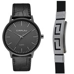 Ficha técnica e caractérísticas do produto Relógio Masculino Casual Ultra Fino de Luxo Preto + Pulseira - Crrju