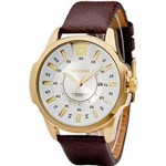 Relógio Masculino Curren Analógico 8123 Gold Pulseira de Couro Marrom