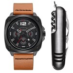 Ficha técnica e caractérísticas do produto Relógio Masculino Curren Casual Pulseira de Couro + Canivete