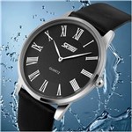 Ficha técnica e caractérísticas do produto Relógio Masculino de Quartzo Ultrafino Skmei 9092 Resistente à Água com Pulseira de Couro (Preto)