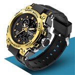 Ficha técnica e caractérísticas do produto Relógio Masculino Digital Preto Dourado Led à Prova D'água. - Sanda
