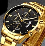 Ficha técnica e caractérísticas do produto Relógio Masculino Dourado Black Motion Aço Inox Quartz Preto - Cuena