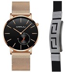 Relógio Masculino Dourado Funcional Casual Luxo + Pulseira - Crrju