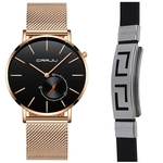 Ficha técnica e caractérísticas do produto Relógio Masculino Dourado Funcional Casual Luxo + Pulseira