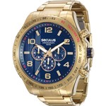 Relogio Masculino Dourado Fundo Azul Cronógrafo Seculus