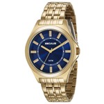 Ficha técnica e caractérísticas do produto Relógio Masculino Dourado Fundo Azul Seculus Original + NF