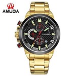 Ficha técnica e caractérísticas do produto Relógio Masculino Dourado Luxo Amuda - AM5015