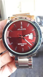 Ficha técnica e caractérísticas do produto Relógio Masculino Dourado Luxo Atlantis G3242 Calendário Vermelho com Prata