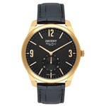 Ficha técnica e caractérísticas do produto Relógio Masculino Dourado Orient Pulseira Couro Preto + Nf