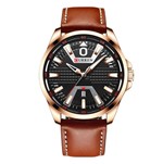 Ficha técnica e caractérísticas do produto Relógio Masculino Dourado Social Curren Pulseira Ajustável