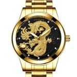 Ficha técnica e caractérísticas do produto Relógio Masculino Dragon Business Casual Quartz | FRETE GRÁTIS / COURO COM PRETO e DOURADO