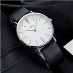 Relógio Masculino Elegante Yazole Design Luxo 506 Branco Pulseira Couro Preta