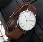 Relógio Masculino Elegante Yazole Design Luxo 506 Branco Pulseira Marrom