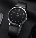 Relógio Masculino Elegante Yazole Design Luxo 506 Preto Pulseira Couro Preta