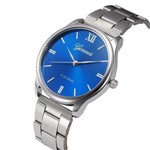 Relógio Masculino Feminino Geneva Fundo Azul Pronta Entrega