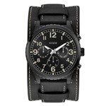 Ficha técnica e caractérísticas do produto Relógio Masculino Guess Pulseira de Couro Duplo, Mostrador Preto e Index Numérico Dourado 92735GPGTPC2 Cronógrafo