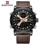 Ficha técnica e caractérísticas do produto Relógio Masculino Inox Pulseira Couro 30m - Preto e Marrom - Naviforce