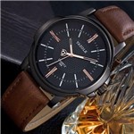 Ficha técnica e caractérísticas do produto Relógio Masculino Luxo Yazole 358 Preto Dourado Pulseria Couro Marrom