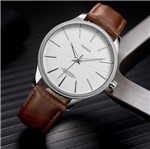 Relógio Masculino Luxo Yazole Design Premiado 512 Branco Pulseira Marrom