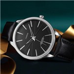 Relógio Masculino Luxo Yazole Design Premiado 512 Prata Preto Pulseira Couro