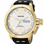 Ficha técnica e caractérísticas do produto Relógio Masculino Magnum Military Dourado Couro Marrom Fundo Branco MA31524B