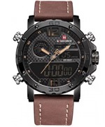 Relogio Masculino Naviforce 9134 Preto com Beje Digital em Couro