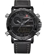 Relogio Masculino Naviforce 9134 Preto com Cinza Digital Analogico em Couro